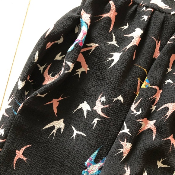 Vintage Desserts & Skirts Bird Print Chiffon Dress in Black Size S - Picture 5 of 10